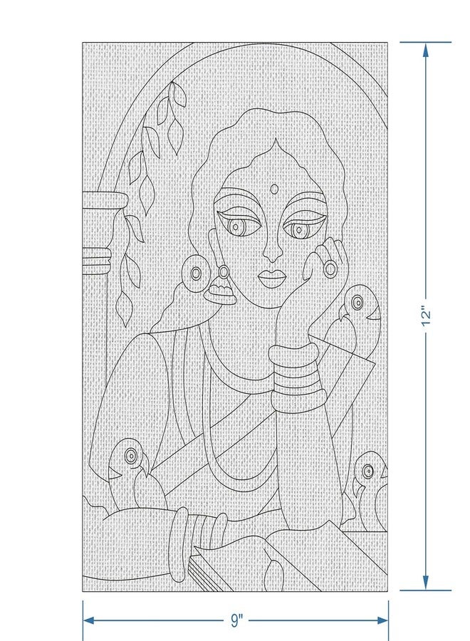HOBBY INDIA مجموعة لوحة الرسم على القماش من هوبي إنديا للأطفال والكبار | هدية فنية وحرفية للأولاد والبنات | تصميمات فنية هندية يدوية الصنع جاهزة | ديكور للمنزل، غرفة النوم، غرفة المعيشة والمكتب (12 × 9 بوصة) (للسيدات) - Image 2